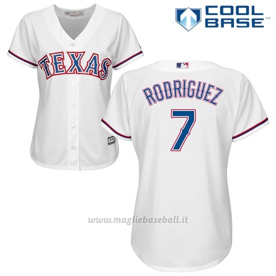 Maglia Baseball Donna Texas Rangers 7 Pudge Rodriguez Bianco2017 Cool Base